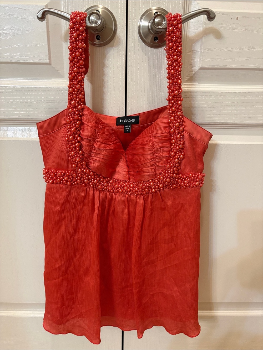 bebe Red Beaded fairy babydoll top vintage y2k 100% silk